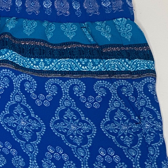Loft Blue/Teal India Boho Print Dressy Elastic/Tie Waist Pocketed shorts M - Picture 3 of 5